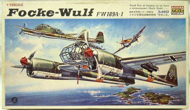 Aoshima 1/72 Focke-Wulf FW-189 A-1 Reconnaissance Aircraft, 502-300 plastic model kit
